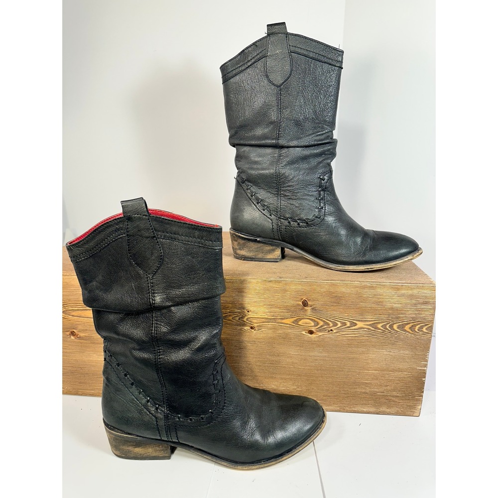 Clarks LURO Leather Boots Womens 8 Black Slouch Western Cowgirl Moto Riding Boho